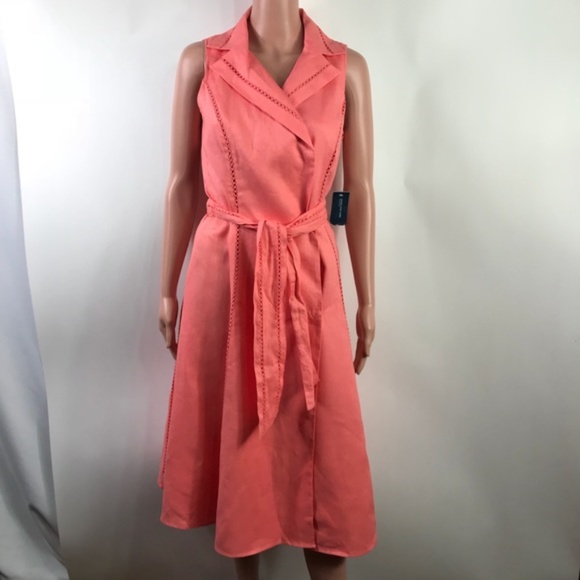 Jones New York Coral Linen Sleeveless Midi Dress 4 - Picture 8 of 8